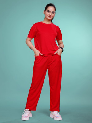 DADX Women Self Design Red Top & Pyjama Set