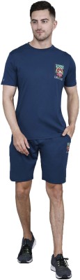 STARFOX Men Solid Dark Blue Top & Shorts Set