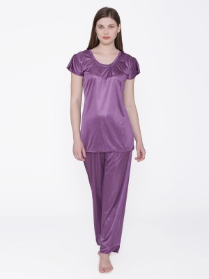 PHALIN Women Solid Purple Top & Pyjama Set