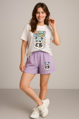 My Swag Women Printed Purple Night Suit Set