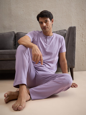SWEET DREAMS Men Solid Purple Top & Pyjama Set