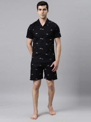 TRUNDZ Men Printed Black Top & Shorts Set