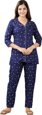 Mukaraniya Women Printed Blue, White Night Suit Set