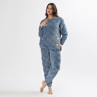 PQN PARTY QUEEN Women Self Design Blue Night Suit Set
