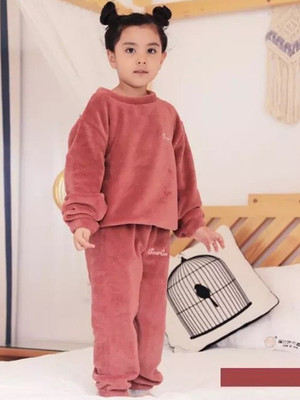 Stem Rope Boys & Girls Solid Red Night Suit Set