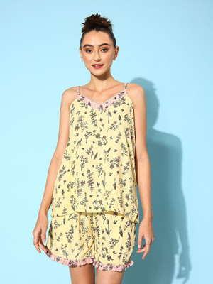 ETC Women Floral Print Yellow Top & Shorts Set