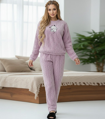 BLUELOCK Women Self Design Purple Night Suit Set