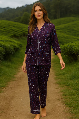 rashmi shree creation Women Printed Purple Shirt & Pyjama set