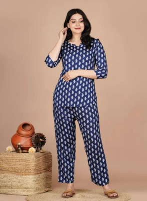 The Cozy Women Printed Blue Night Suit Set