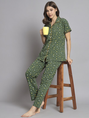 Sephani Women Printed Green Night Suit Set