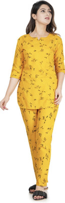 Attnico Women Printed Yellow Top & Pyjama Set
