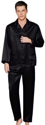 Bella Babe by SK Men Solid Black Night Suit Set