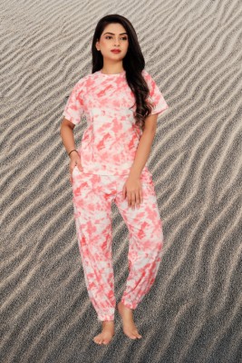 maasilk Women Ombre/Dyed Pink Night Suit Set