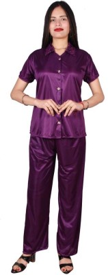 Fusion View Women Solid Purple Night Suit Set