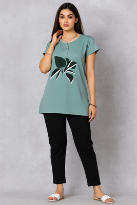 WEAR YOUR CHOICE Women Printed Green Night Suit Set