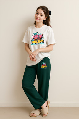 My Swag Women Printed Green Top & Pyjama Set