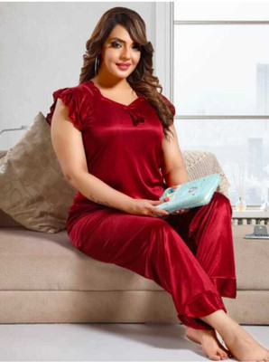 PK Fashion Women Solid Maroon Top & Pyjama Set