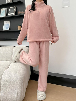 TrendVerse Women Solid Pink Night Suit Set