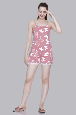 plush Women Printed Pink Top & Shorts Set
