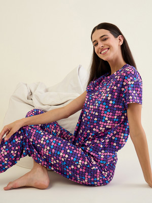SWEET DREAMS Women Printed Purple Top & Pyjama Set