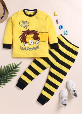 Yk Boys Printed Yellow Night Suit Set