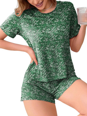 RIOCREATION Women Printed Green Night Suit Set