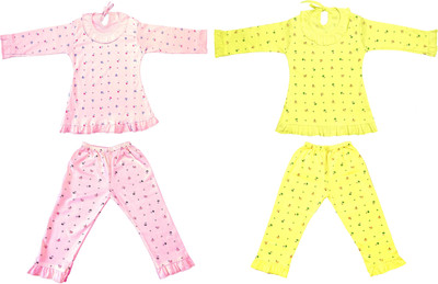 Kids Wear Fashion Kids Nightwear Girls Printed Fleece Blend(Multicolor Pack of 2)