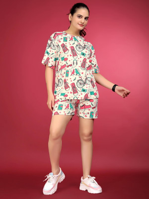 SAKARMAA Women Printed Multicolor Top & Shorts Set