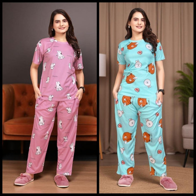 FASHION GREAB Women Printed Multicolor Top & Pyjama Set