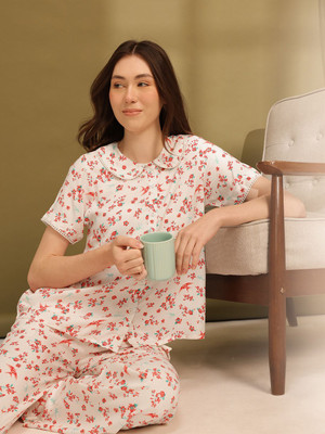 ETC Women Printed White Night Suit Set