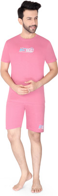 INTER CREATION Men Solid, Printed Multicolor Top & Shorts Set