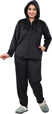 Kripto Katrox Women Solid Black Night Suit Set