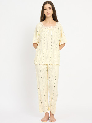 Camey Women Floral Print Yellow Top & Pyjama Set