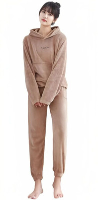 PKF Women Solid Brown Night Suit Set