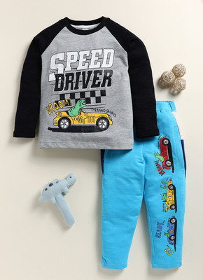 Lazy Shark Boys Printed Grey, Blue Top & Pyjama Set