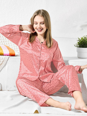 Kattly Women Printed Pink Shirt & Pyjama set