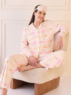 SWEET DREAMS Women Animal Print Pink Top & Pyjama Set