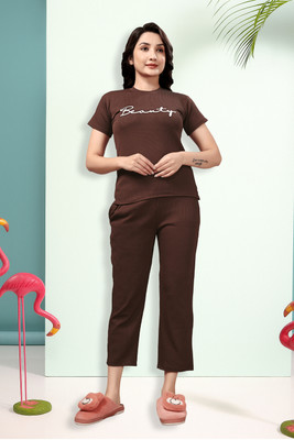 Indoce Sales Women Printed Brown Night Suit Set
