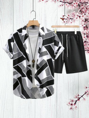 Varni Creation Men Printed Black Top & Shorts Set