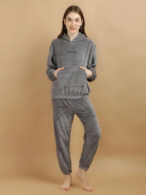 Lugo Women Solid Grey Night Suit Set