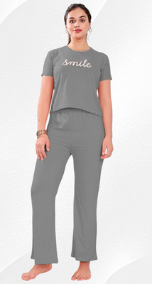 RDP Women Printed Grey Top & Pyjama Set