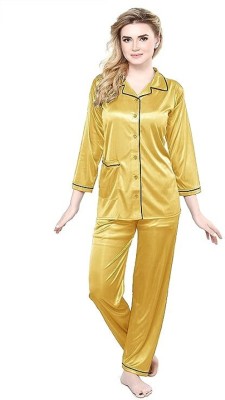 anil kumar Women Solid Yellow Night Suit Set