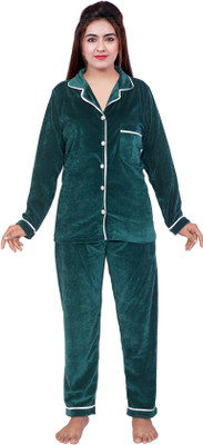 NACNO Women Solid Green Shirt & Pyjama set
