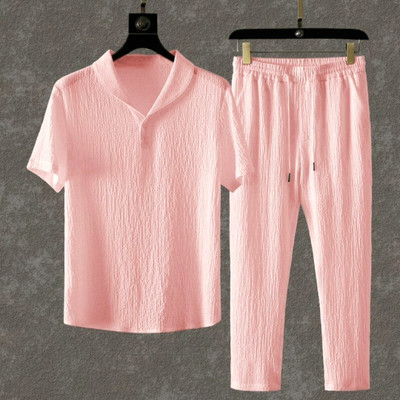 GC FAB Men Self Design Pink Night Suit Set