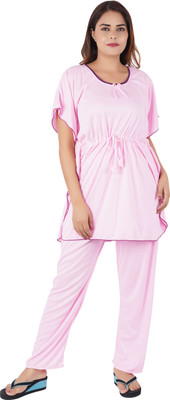 AGGARWAL Women Solid Pink Top & Pyjama Set