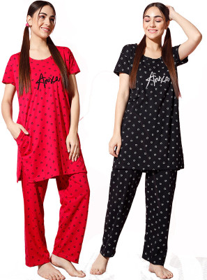 Trendy World Women Printed Multicolor Night Suit Set