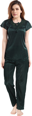 Romaisa Women Solid Dark Green Top & Pyjama Set