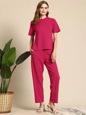 HouseOfCommon Women Self Design Pink Night Suit Set