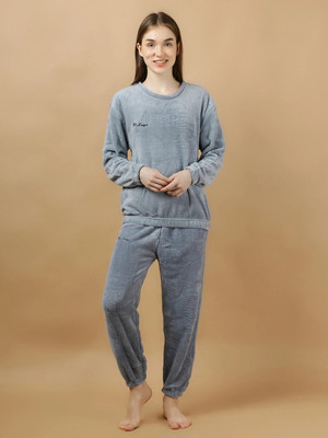 Lugo Women Solid Grey Night Suit Set