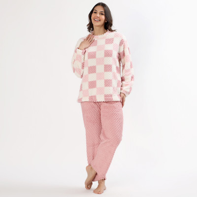 PQN PARTY QUEEN Women Colorblock Pink, Pink Night Suit Set